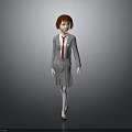Red Haired Girl In Gray School Uniform With Red Tie White Stockings And Black Shoes