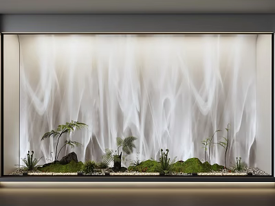 Modern Luxury Indoor Water Curtain Wall Decor With Green Plants And Rockery 3d model