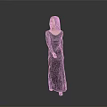 Elegant Woman In Black Long Dress With Lace Sleeves Standing Against Gray Background