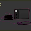 Modern Desktop Computer with Flat Screen Monitor Orange Accented Tower and Illuminated Keyboard