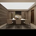 Modern Wine Cellar Interior With Dining Table And Wine Racks 3d model