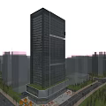 Modern High Rise Office Building With Glass Curtain Wall And Urban Sunset View