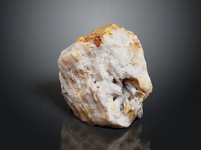Close Up View of Natural White Yellow Mineral Stone Specimen on Black Reflective Background 3d model