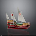 Traditional Sailing Ship With Red Hull Green Bottom And White Sails Featuring Red Star Symbols