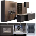 Modern Dark Wooden Kitchen Cabinets With Open Shelves Countertop And Appliances