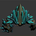 Game Movie Monster Character With Blue Ice Crystal Spikes Golden Accents And Rocky Brown Body