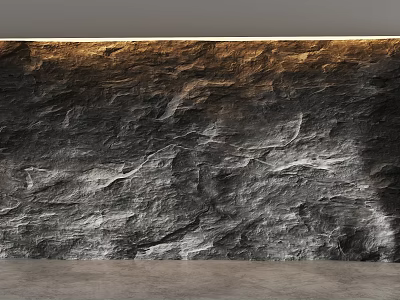 Textured Stone Background Wall With Golden Light Strip And Gray Concrete Floor 3d model