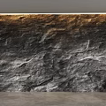 Textured Stone Background Wall With Golden Light Strip And Gray Concrete Floor