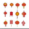 Traditional Chinese Red Lanterns With Various Decorative Styles And Patterns 3d model