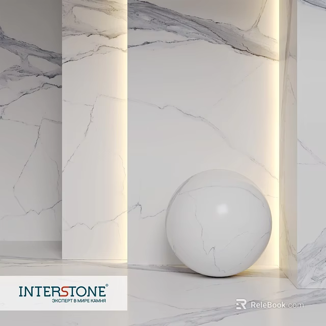 Marble Components in Modern Interior With White Sphere and Wall Panels 3d model 