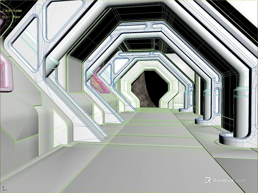 Cartoon Futuristic Sci Fi Corridor Scene With Hexagonal Structure And Metallic Design 3d model 