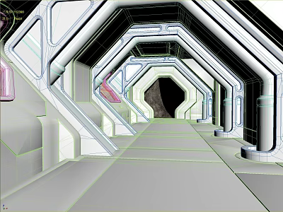 Cartoon Futuristic Sci Fi Corridor Scene With Hexagonal Structure And Metallic Design 3d model