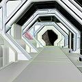 Cartoon Futuristic Sci Fi Corridor Scene With Hexagonal Structure And Metallic Design 3d model