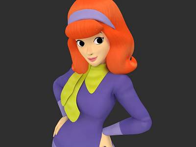 3D Game And Movie Character With Red Orange Hair Purple Headband Green Collar Outfit 3d model