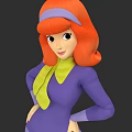3D Game And Movie Character With Red Orange Hair Purple Headband Green Collar Outfit