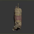Ancient Ox Sculpture Featuring Painted Harness Saddle And Decorative Straps