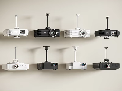 Projection Monitoring Devices In Various Models White And Black Mounted On Wall 3d model