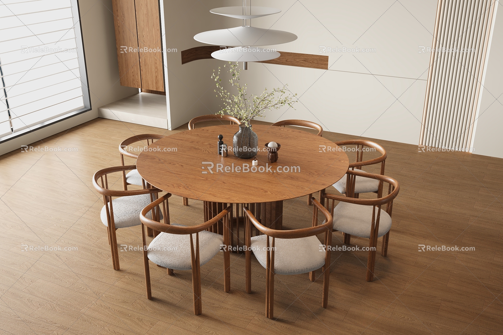 Modern Dining Table and Chair Combination Cream Dining Table and Chair Combination 3d model