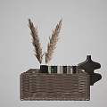 Elegant Ornament Set with Woven Basket Books Dried Plants Black Vase Sculpture And Golden Spheres