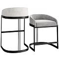 Modern Bar Stools With Black Metal Frame Light Upholstered Seat And Curved Backrest
