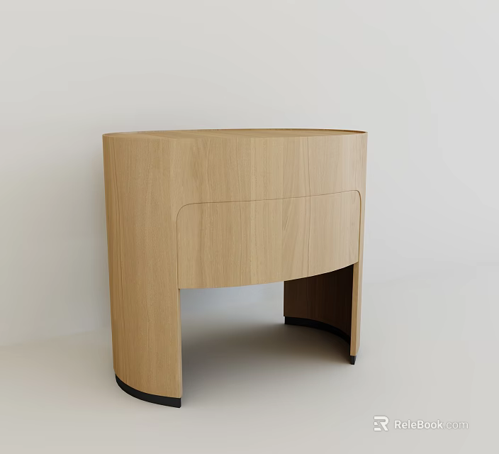 Light Wood Modern Side Table Featuring Curved Top and Black Base Design 3d model