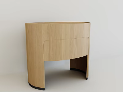 Light Wood Modern Side Table Featuring Curved Top and Black Base Design 3d model