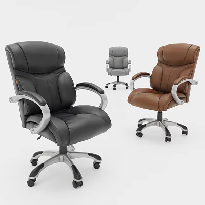 Black Gray and Brown Leather Office Chair with Ergonomic Armrests Swivel Base and Wheels 3d model