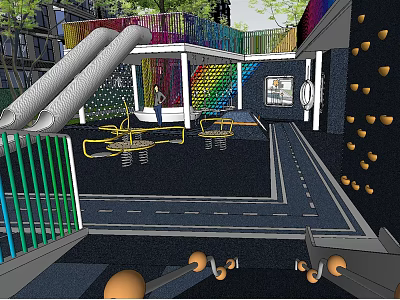 Colorful Indoor Children's Play Area With Slide Climbing Net Swings And Climbing Wall 3d model