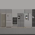 Modern Kitchen Appliances Display With Refrigerators Oven And Built In Features 3d model