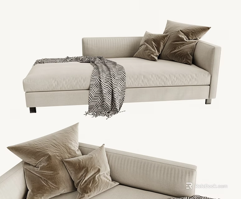 Beige Chaise Lounge with Brown Pillows and Black White Striped Blanket Modern Cozy Design 3d model 