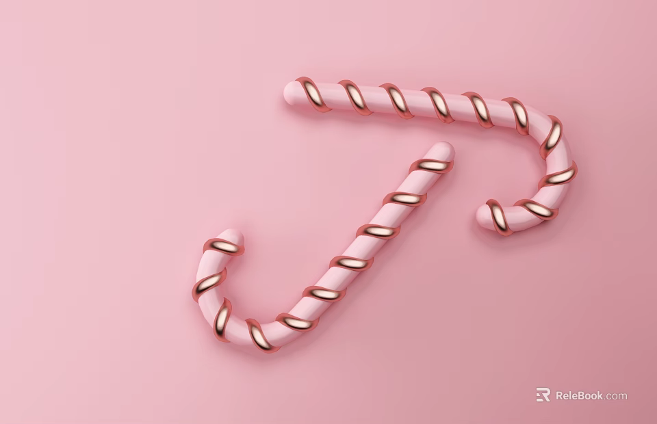 Candy Cane Shaped Decorative Ornament Set With Pink And Gold Twisted Design 3d model 