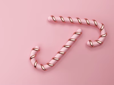 Candy Cane Shaped Decorative Ornament Set With Pink And Gold Twisted Design 3d model