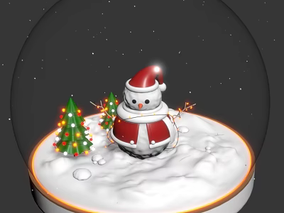 Christmas Decorative Ornament Set With Snow Globe Snowman Santa Hat And Trees 3d model