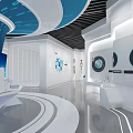 Modern Tech Control Room With Blue Screen Wall Curved Design Digital Globe And Data Lines 3d model
