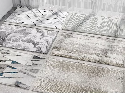 Diverse Modern Square Rugs with Geometric Striped Abstract Patterns in Gray White Tones 3d model