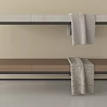Modern Bed Bench with Black Metal Frame Light Gray and Brown Cushions and Gray Blanket