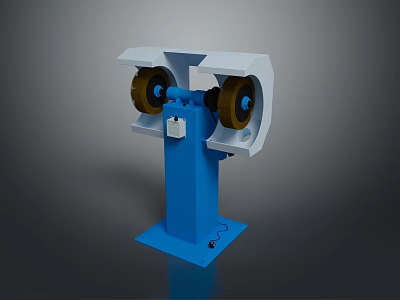 Household Grinding Tool With Blue Base Yellow Wheels And White Guard Stand 3d model