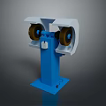 Household Grinding Tool With Blue Base Yellow Wheels And White Guard Stand