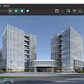 Modern Glass Curtain Wall Office Building Exterior With Twin Towers And Green Balconies