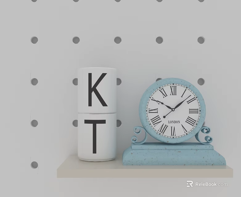 Grey Swing Door With Dots Pattern White KT Blocks And Blue Grand Clock Decor 3d model 