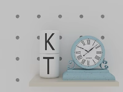 Grey Swing Door With Dots Pattern White KT Blocks And Blue Grand Clock Decor 3d model
