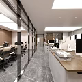Modern Public Office Space With Workstations Computers Glass Partitions And Wooden Elements 3d model