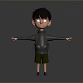 Cartoon Boy With Brown Hair Blue Eyes Gray Hoodie Green Shorts Brown Backpack Arms Outstretched