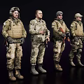 Game and Movie Military Characters in Camouflage Uniforms With Tactical Gear Holding Rifles