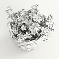 Handwoven Wicker Basket Vases Filled With Fresh White Flowers For Home Decor