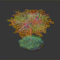 Autumn Tree with Vibrant Orange Leaves and Fallen Leaves on Green Grassy Ground
