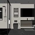 Modern Bathroom Interior With Glass Shower Enclosure Wall Mounted Toilet Floating Vanity And Ambient Lighting