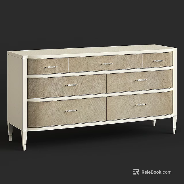 Elegant Modern Beige Dresser With Multiple Drawers Metal Handles And Slim Legs 3d model 
