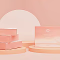 Decorative Ornament Display Set With Pink Stacked Boxes White Semicircular Decor And Display Stands