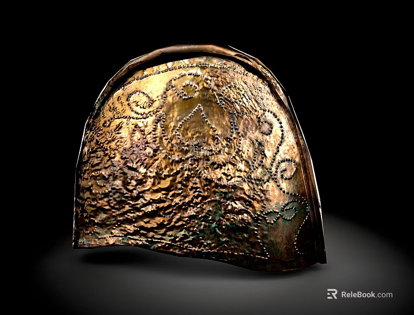 Ornate Metal Hat With Intricate Carved Patterns And Curved Vintage Design 3d model 